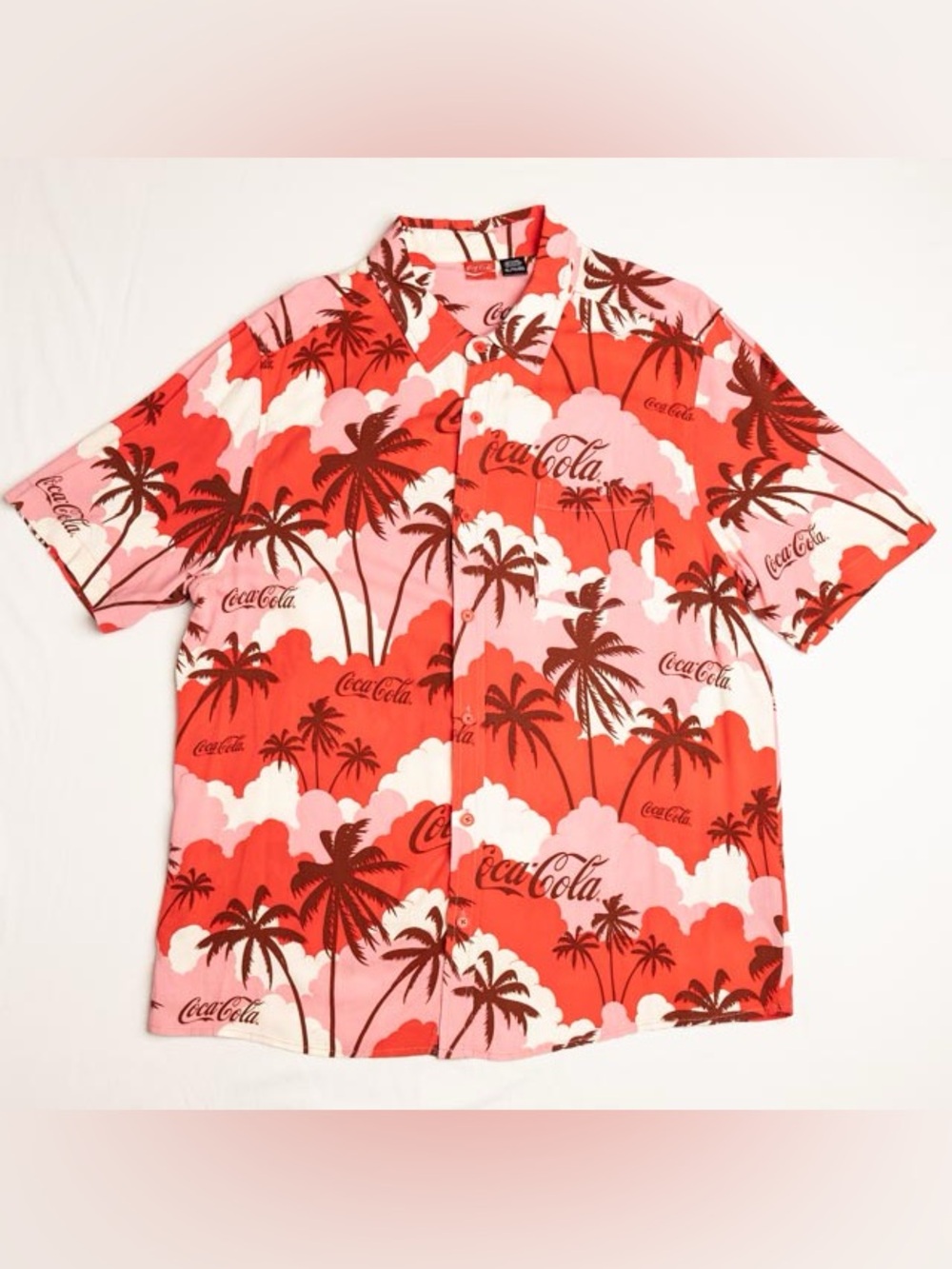 Coca Cola Men’s Red & Pink Palm Print Short Sleeve Button-Up Shirt